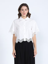 Load image into Gallery viewer, Lace Hem Short Sleeve Button-Down Shirt
