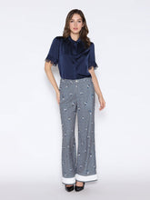 Load image into Gallery viewer, Lace Hem Short Sleeve Satin Round Neck Shirt
