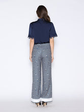Load image into Gallery viewer, Lace Hem Short Sleeve Satin Round Neck Shirt
