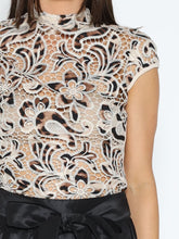 Load image into Gallery viewer, Lace Overlayed Cap Sleeve Mock Neck Top
