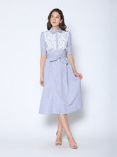 Load image into Gallery viewer, Lace Spliced Striped Tie Belted A-Line Dress
