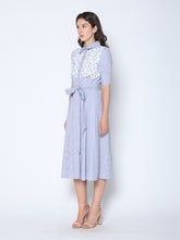 Load image into Gallery viewer, Lace Spliced Striped Tie Belted A-Line Dress
