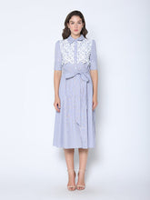 Load image into Gallery viewer, Lace Spliced Striped Tie Belted A-Line Dress
