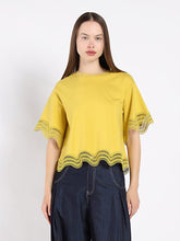 Load image into Gallery viewer, Lace Wavy Hem Short Sleeve T-Shirt
