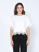 Load image into Gallery viewer, Lace Wavy Hem Short Sleeve T-Shirt
