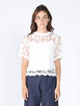 Load image into Gallery viewer, Lace Work Crew Neck Scallop Hem Top
