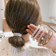 Load image into Gallery viewer, Ladies Pearl Multicolor Beads Hair Tie Elastic Hair Rope Simple Metal Sheets Scrunchies Ponytail Holders Hair Accessories for Women and Girls
