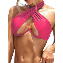 Load image into Gallery viewer, Ladies Summer Solid Color  Swimsuit Female Detachable Shoulder Strap Halter Bikini Women's Bikini Swimsuits One Piece Bathing Suits Tie Knot Cutout Swimwear with Crisscross Design
