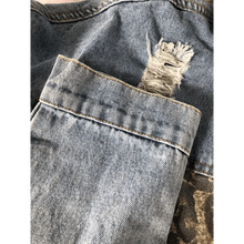 Load image into Gallery viewer, Lavish Style Winter Long-sleeved Jacket Denim Trendy Leopard Print Stitching Lapel Short Jacket For Women And Girls
