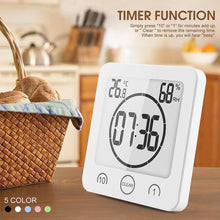 Load image into Gallery viewer, LCD Screen Waterproof Digital Bathroom Digital Bathroom Shower Kitchen Clock Timer with Alarm Waterproof for Water Splashes Visual Countdown Timer Time Management  Wall Clock Temperature Humidity Countdown Time Function Wash Shower Hanging Clocks Timer
