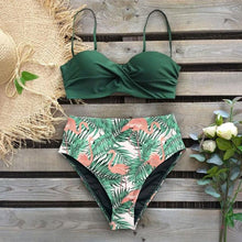 Load image into Gallery viewer, Leaf Print Bikini Female Swimsuit Women's Bathing Suits Triangle Bikini High Waist Bottoms Two Piece Swimsuits Women Swimwear Thong Push Up Bikinis Set High Waist Swimming Suits for Bathing Suit
