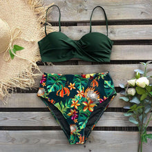 Load image into Gallery viewer, Leaf Print Bikini Female Swimsuit Women's Bathing Suits Triangle Bikini High Waist Bottoms Two Piece Swimsuits Women Swimwear Thong Push Up Bikinis Set High Waist Swimming Suits for Bathing Suit
