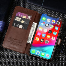 Load image into Gallery viewer, Leather Black Flip Case for iPhone XS Max X XR 12 Mini 11 Pro 7 8 Wallet Stand Cover Flip Wallet Leather Case with Secure Buckle Closing Lock and Bracket Function
