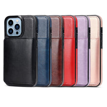 Load image into Gallery viewer, Leather Phone Cover For iPhone 13 Pro Max 12 Mini 11 XS Max XR X Luxury Brown Card Holder Protection Case Luxury Back Cover Wallet Case For Cards 3 Compartments Card Holder for Women
