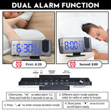 Load image into Gallery viewer, LED Digital Alarm Clock Projection Clock Radios Loud Ceiling Alarm Clock for Heavy Sleepers Snooze Dual Clock Bedside Dimmer with USB Charger Digital LED Clock FM Radio Table Electronic Desktop Clocks USB Wake Up FM Radio Time Projector Snooze Function
