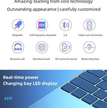 Load image into Gallery viewer, LED Display Bluetooth 5.0  Wireless Headphone Magnetic 9D Stereo Sound Earbud Sports Easy Pairing Earphone With Microphone Bluetooth In Ear Built-in Mic Headset For Sport Black Headphones Wireless Light Weight Design
