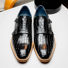 Load image into Gallery viewer, 55-112-BLK LEGERRA Hand Burnished Crocodile Print Monkstrap Black
