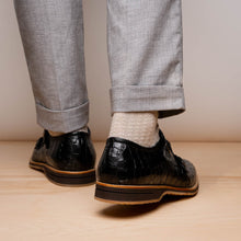 Load image into Gallery viewer, 55-112-BLK LEGERRA Hand Burnished Crocodile Print Monkstrap Black
