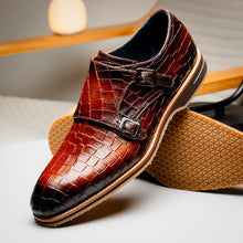 Load image into Gallery viewer, 55-112-CGN LEGERRA Hand Burnished Crocodile Print Monkstrap Cognac
