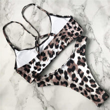 Load image into Gallery viewer, Leopard Bikini Women Swimwear Female Swimsuit Two-piece Bikini Set Comfortable Bathing Suit Swim Lady High Waist Bikini Set For Women Athletic Two Piece Soft Swimsuit Sporty Scoop Neck Bathing Suit
