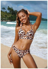 Load image into Gallery viewer, Leopard Bikinis Women Summer Swimsuit Strapless Bandage Bathing Suits Women's Halter Triangle Bikini Bottom Soft Two Piece Swimsuits Low Waist Push Up Bikini Set Swimwear
