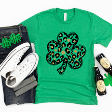 Load image into Gallery viewer, Leopard Faux Gold Glitter Shamrock Tee OR Sweatshirt
