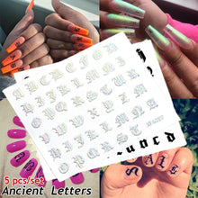 Load image into Gallery viewer, Letter 3D Decals Nail Art Stickers English Old Font Black Number Tattoo Nails Design Water Sliders Manicure Decoration 3D Nail Supplies Holographic Old English Character Nail Self-Adhesive Sticker English Font Design Manicure Decorations Accessories
