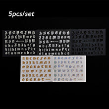 Load image into Gallery viewer, Letter 3D Decals Nail Art Stickers English Old Font Black Number Tattoo Nails Design Water Sliders Manicure Decoration 3D Nail Supplies Holographic Old English Character Nail Self-Adhesive Sticker English Font Design Manicure Decorations Accessories
