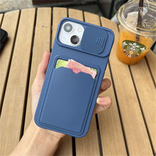 Load image into Gallery viewer, Lightweight Slide Camera Protection Card Holder Wallet Phone Case For iPhone 13 14 Pro Max 12 11 Soft Silicone Cover Soft Skin Silicone Cover Yellow Card Holder Sliding Camera Protection Cover For iPhone
