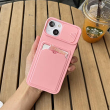 Load image into Gallery viewer, Lightweight Slide Camera Protection Card Holder Wallet Phone Case For iPhone 13 14 Pro Max 12 11 Soft Silicone Cover Soft Skin Silicone Cover Yellow Card Holder Sliding Camera Protection Cover For iPhone
