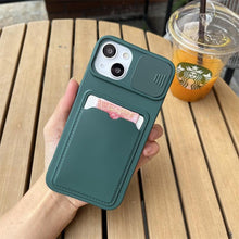 Load image into Gallery viewer, Lightweight Slide Camera Protection Card Holder Wallet Phone Case For iPhone 13 14 Pro Max 12 11 Soft Silicone Cover Soft Skin Silicone Cover Yellow Card Holder Sliding Camera Protection Cover For iPhone
