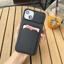 Load image into Gallery viewer, Lightweight Slide Camera Protection Card Holder Wallet Phone Case For iPhone 13 14 Pro Max 12 11 Soft Silicone Cover Soft Skin Silicone Cover Yellow Card Holder Sliding Camera Protection Cover For iPhone
