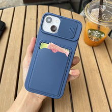 Load image into Gallery viewer, Lightweight Slide Camera Protection Card Holder Wallet Phone Case For iPhone 13 14 Pro Max 12 11 Soft Silicone Cover Soft Skin Silicone Cover Yellow Card Holder Sliding Camera Protection Cover For iPhone
