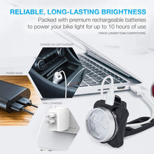 Load image into Gallery viewer, Lightweight USB Rechargeable Bike Light Set Super Bright Front Headlight And Rear LED Bicycle Light 4 Light Mode Options USB Rechargeable Bike Light Set LED Bicycle Front Headlight And Rear Taillight Lithium Battery 650mAh
