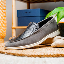 Load image into Gallery viewer, 11-603-GRY BENE Sueded Italian Goatskin &amp; Crocodile Loafer Grey

