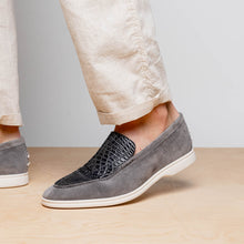 Load image into Gallery viewer, 11-603-GRY BENE Sueded Italian Goatskin &amp; Crocodile Loafer Grey
