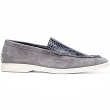 Load image into Gallery viewer, 11-603-GRY BENE Sueded Italian Goatskin &amp; Crocodile Loafer Grey
