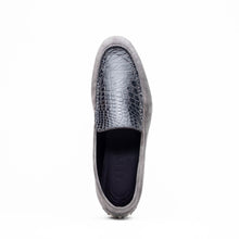 Load image into Gallery viewer, 11-603-GRY BENE Sueded Italian Goatskin &amp; Crocodile Loafer Grey
