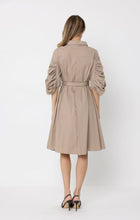 Load image into Gallery viewer, Long Button Down Belted Dress W/Ruched Puff Sleeve

