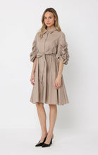 Load image into Gallery viewer, Long Button Down Belted Dress W/Ruched Puff Sleeve
