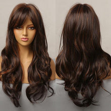 Load image into Gallery viewer, Long Dark Brown Synthetic Wigs for Women Silky Wavy Wig With Air Bangs Heat Resistant Fiber Cosplay Daily Party Replacement Wig Wigs For Black Women Cosplay Wigs For Women
