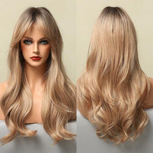 Load image into Gallery viewer, Long Dark Brown Synthetic Wigs for Women Silky Wavy Wig With Air Bangs Heat Resistant Fiber Cosplay Daily Party Replacement Wig Wigs For Black Women Cosplay Wigs For Women
