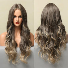 Load image into Gallery viewer, Long Honey Brown Synthetic Wigs with Side Bangs Natural Wave Wigs for Afro American Women Heat Resistant Cosplay Party Daily Use Wigs For Black Women Cosplay Wigs For Women
