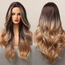 Load image into Gallery viewer, Long Honey Brown Synthetic Wigs with Side Bangs Natural Wave Wigs for Afro American Women Heat Resistant Cosplay Party Daily Use Wigs For Black Women Cosplay Wigs For Women

