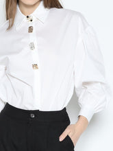 Load image into Gallery viewer, Long Puff Sleeve Button Detail Cotton Shirt

