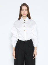 Load image into Gallery viewer, Long Puff Sleeve Button Detail Cotton Shirt
