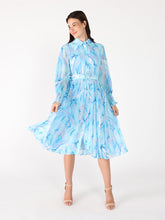 Load image into Gallery viewer, Long Sleeve Belted Smocked Cuffs Print Dress
