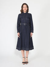 Load image into Gallery viewer, Long sleeve contrast stitch denim midi dress
