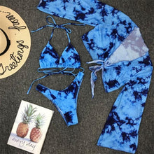 Load image into Gallery viewer, Long Sleeve Mesh Bikini Swimwear Women Three Pieces Leopard Swimsuit Female Summer  Bathing Suit Brazilian 3 Pieces Set Knot Front Off Shoulder Cover Up with Halter Bikini Sets Bathing Suit
