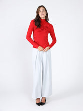 Load image into Gallery viewer, Long Sleeve Mock Neck Flower Applique Top
